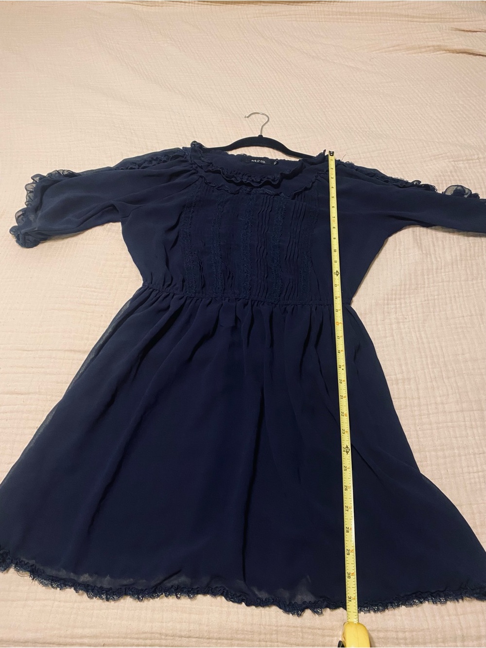 Girls Navy Blue Ruffle Neck Dress